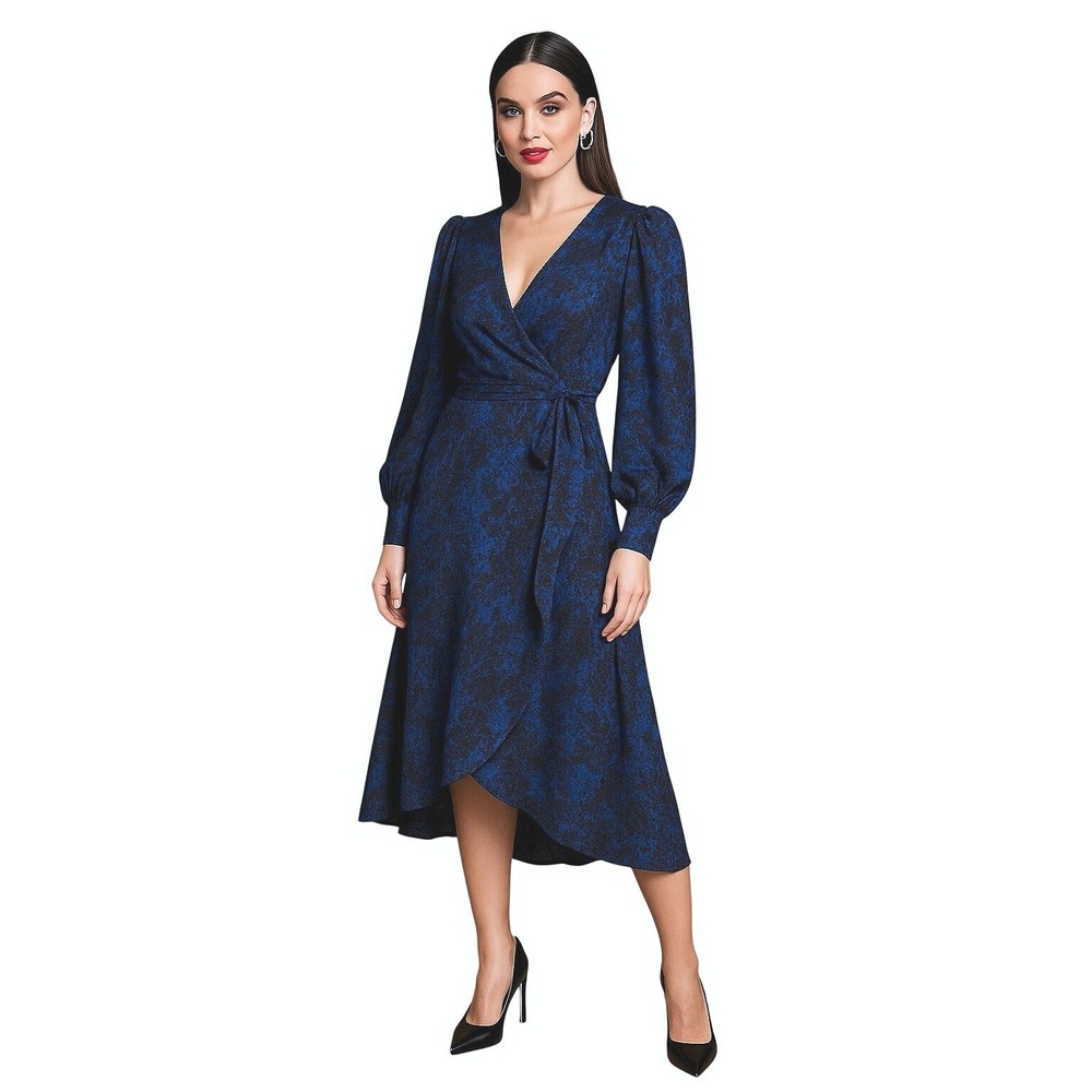 Susan Graver Jacquard Wrap Midi Dress Size M Glam Cocktail Holiday Retro Elegant
